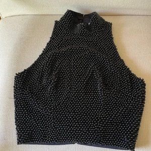 Papell Boutique Evening Black Bead Sleeveless Crop Top. Size Small